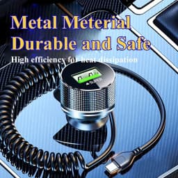 Metal USB C Car Charger with Spring Cable Super Fast Charging Adapter 12V for iPhone 15 14 13 Samsung OPPO VIVO Huawei Oneplus