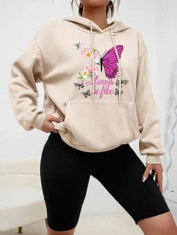 Cartoons Colorful Butterfly Creative Printed Women Hoodie Autumn Fashion Sportswear Vintage Fleece Pullover Pocket Clothing