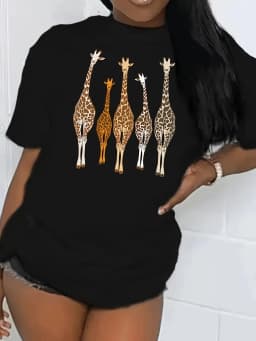 Women's Summer Print Oversized Loose Casual Round Neck Short Sleeved T-Shirt Top Fashion Streetwear Oversized O-Neck