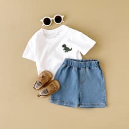 2024 Summer Boys Clothes Boys Girls Outfit Set Casual Leisure Dinosaur Embroidered T-shirt+denim Shorts 2PCS for 0-3Y Childrens