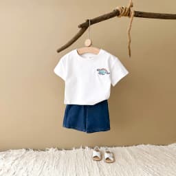 2024 Summer Boys Clothes Boys Girls Outfit Set Casual Leisure Dinosaur Embroidered T-shirt+denim Shorts 2PCS for 0-3Y Childrens
