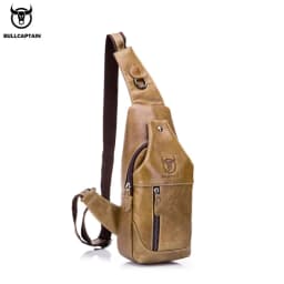 BULLCAPTAIN Genuine Leather Chest Bag Casual Triangle Crossbody Design Travel Shoulder Backpack Men Leather Multifunctional Bag