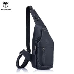BULLCAPTAIN Genuine Leather Chest Bag Casual Triangle Crossbody Design Travel Shoulder Backpack Men Leather Multifunctional Bag