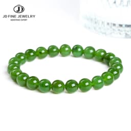 JD Natural Hetian Green Jade Round Bead Bracelets Women Genuine Gemstone Single Circle Reiki Healing Energy Balance Jewelry Gift