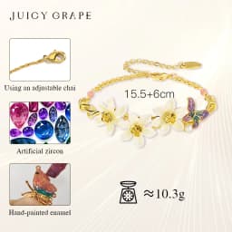 Juicy Grape Daffodil Butterfly Bracelets for Women 18K Gold Plated Enameled Craft Adjustable Chain Design Birthday Party Jewelry