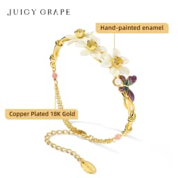Juicy Grape Daffodil Butterfly Bracelets for Women 18K Gold Plated Enameled Craft Adjustable Chain Design Birthday Party Jewelry