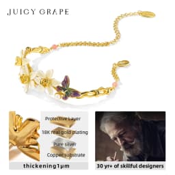 Juicy Grape Daffodil Butterfly Bracelets for Women 18K Gold Plated Enameled Craft Adjustable Chain Design Birthday Party Jewelry