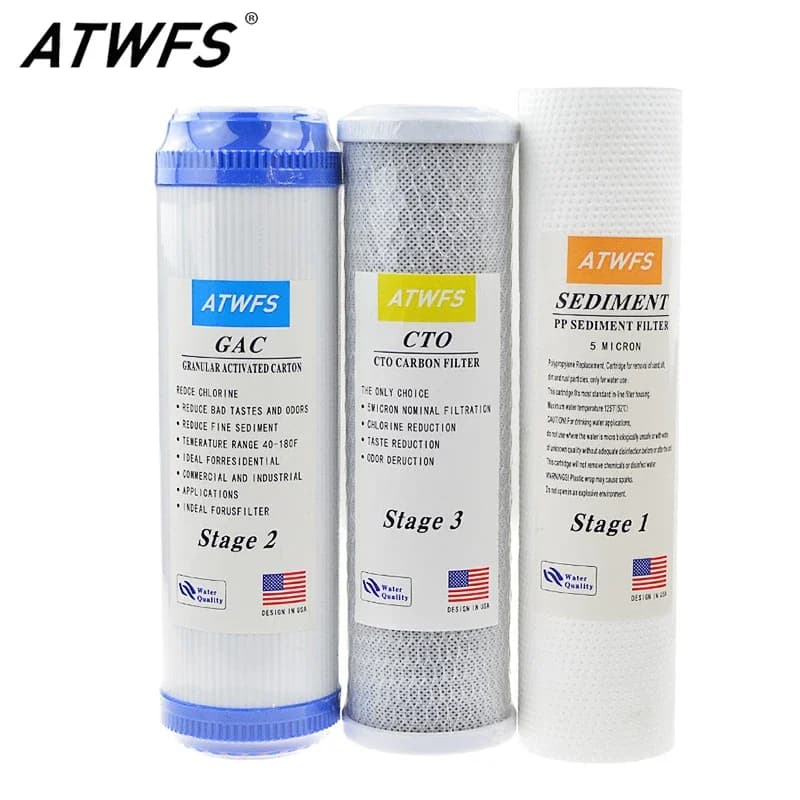 10-Inch Water Purifier Filter UDF Granular Activated Carbon Filter+PP Cotton Filter+CTO Compressed Carbon Water Purification