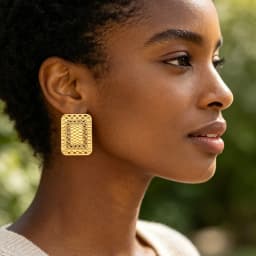 18K Gold Plated Square Grid Hollow Earrings Ring Set For Women Luxury Wedding Bridal Party Accessories Gift