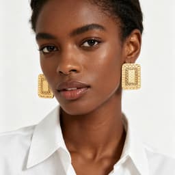 18K Gold Plated Square Grid Hollow Earrings Ring Set For Women Luxury Wedding Bridal Party Accessories Gift