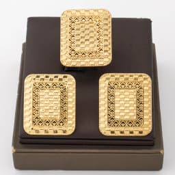 18K Gold Plated Square Grid Hollow Earrings Ring Set For Women Luxury Wedding Bridal Party Accessories Gift