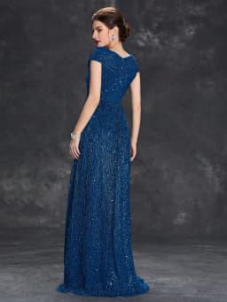 Mgiacy V-neck bag Rotator sleeve punch vertical strip mesh A full skirt Evening gown ball dress Party dress Bridesmaid dress