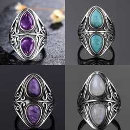 Charms 6x9MM Natural Amethyst S925 Silver Rings Women's Jewelry Vintage Ring Anniversary Party Gifts For Women
