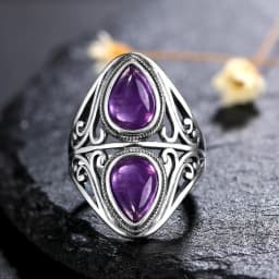 Charms 6x9MM Natural Amethyst S925 Silver Rings Women's Jewelry Vintage Ring Anniversary Party Gifts For Women