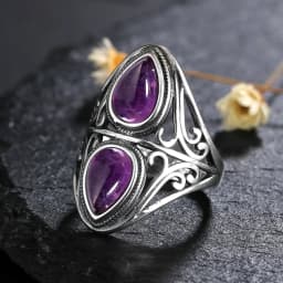 Charms 6x9MM Natural Amethyst S925 Silver Rings Women's Jewelry Vintage Ring Anniversary Party Gifts For Women