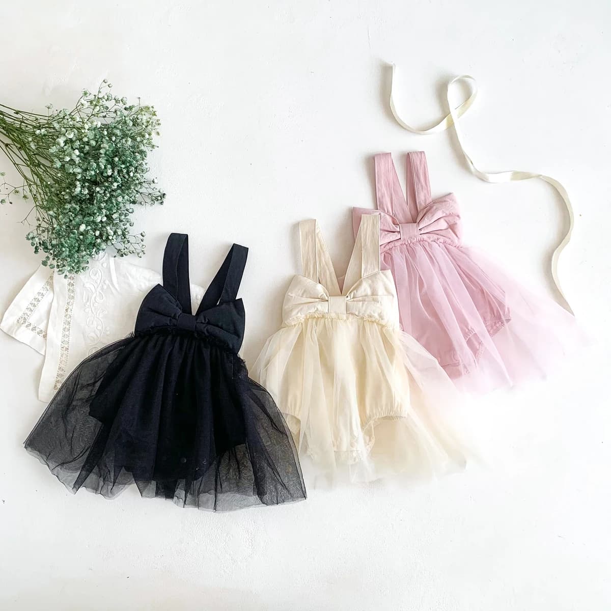 0-2 Years Old Baby Girls INS Ballet Romper Mesh Dress Big Bow Tie Jumpsuit Cute Kids Bodysuit Fashion Clothes