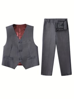 4pcs/set Boys' Suit Set With Pants, Vest, Shirt And Tie School Uniforms