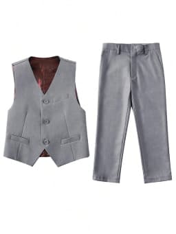 4pcs/set Boys' Suit Set With Pants, Vest, Shirt And Tie School Uniforms
