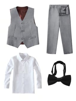 4pcs/set Boys' Suit Set With Pants, Vest, Shirt And Tie School Uniforms
