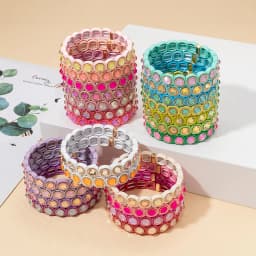 2024 Rainbow 9mm Rhinestone Women Bangle Enamel Colorful Crystal Beads Elastic Bracelet Boho Jewelry Accessories