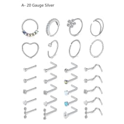 28Pcs/Set 20g Stainless Steel Nose Rings Hoop L Shape Nose Studs Nose Screw Bone  Rainbow Pack For Women Men