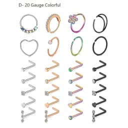 28Pcs/Set 20g Stainless Steel Nose Rings Hoop L Shape Nose Studs Nose Screw Bone  Rainbow Pack For Women Men
