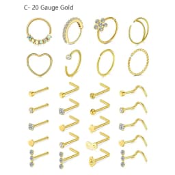 28Pcs/Set 20g Stainless Steel Nose Rings Hoop L Shape Nose Studs Nose Screw Bone  Rainbow Pack For Women Men