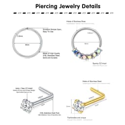 28Pcs/Set 20g Stainless Steel Nose Rings Hoop L Shape Nose Studs Nose Screw Bone  Rainbow Pack For Women Men