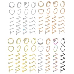 28Pcs/Set 20g Stainless Steel Nose Rings Hoop L Shape Nose Studs Nose Screw Bone  Rainbow Pack For Women Men