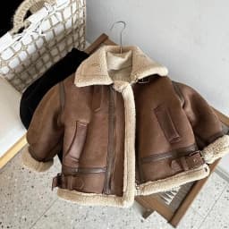 Cashmere Leather Jacket Winter Keep Warm Boys Jacket Thick Lining with Plush Fur Collar Hooded Heavy Coat for Kids Girls Coats