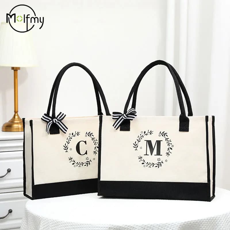 Canvas Tote Bag Letter Birthday Wedding Gift Personalized Boutique Business Logo Fashion Big Capacity Shopping Bag Bolsos 2025