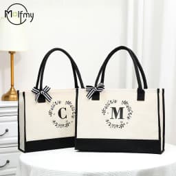 Canvas Tote Bag Letter Birthday Wedding Gift Personalized Boutique Business Logo Fashion Big Capacity Shopping Bag Bolsos 2025
