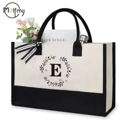 Canvas Tote Bag Letter Birthday Wedding Gift Personalized Boutique Business Logo Fashion Big Capacity Shopping Bag Bolsos 2025