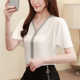 Blusas Blouses Femme Summer Tops Women Blouse Women Blusas Mujer De Moda 2024 Verano Tassel V-Neck Chiffon Blouse Shirt E767