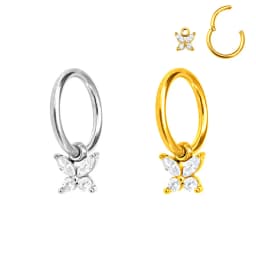 Butterfly Pendant Clicker Segment Rings Daith Conch Hoop Earrings CZ Drop Piercing Jewelry 316L Surgical Steel 16G 18G 20G