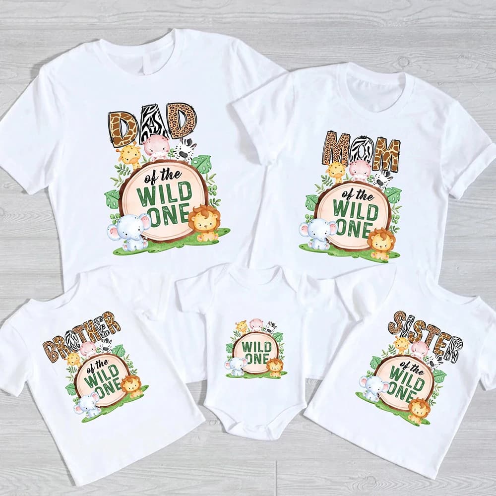 Wild One Family Matching outfit Jungle Party Dad Mom Sister Brother Baby Look clothes T-shirt One Birthday Family T Shirts Tops