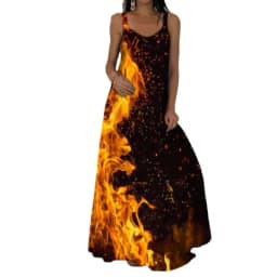 Women's Fashionable Flame Printed Sleeveless Dress  Summer Casual Printed Long Dress