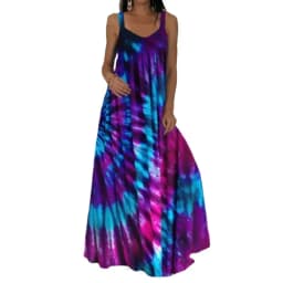 Women's Fashionable Flame Printed Sleeveless Dress  Summer Casual Printed Long Dress