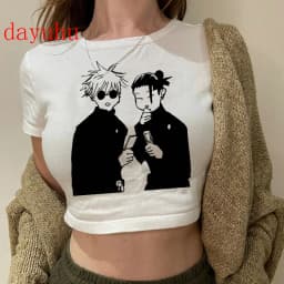 2000s Hip Hop Crop Top  Tshirt Manga Japanese Anime Jujutsu Kaisen T Shirt Gojo Satoru Tops Yuji Itadori Cropped Tees T-shirt