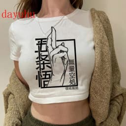 2000s Hip Hop Crop Top  Tshirt Manga Japanese Anime Jujutsu Kaisen T Shirt Gojo Satoru Tops Yuji Itadori Cropped Tees T-shirt