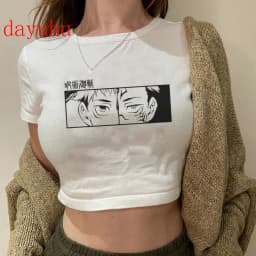 2000s Hip Hop Crop Top  Tshirt Manga Japanese Anime Jujutsu Kaisen T Shirt Gojo Satoru Tops Yuji Itadori Cropped Tees T-shirt