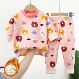 Kids Warm Pajama Sets Autumn Winter Plus Velvets Clothing Suits Boys Girls Fashion Print Pullover+Pants 2Pcs Outfits 1-14 Years