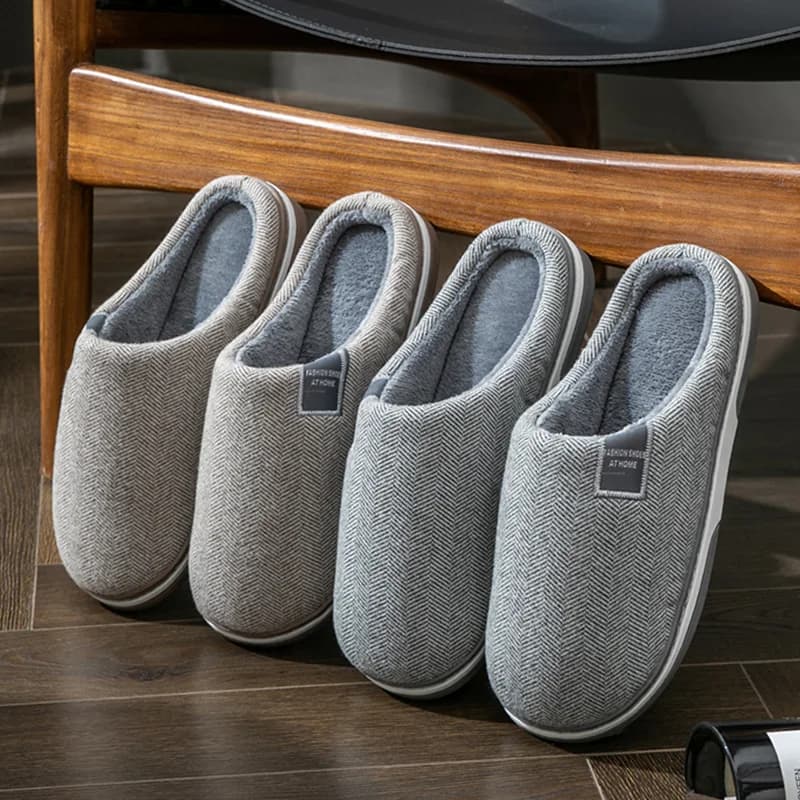 Winter Warm Men Fur Slippers House Non Slip Soft Shoes Comfort Flat Heel Home Indoor Bedroom Plush Slippers for Couples