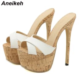 Aneikeh 2025 Summer Extreme Mules High Heels Women's Platform Sandals Shoes Ladies Slippers Slingback Peep-toe Slides Sandalias