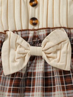 2024 New Baby Girls Autumn Long Sleeve With Bow Plaid Fahion Cute Dress