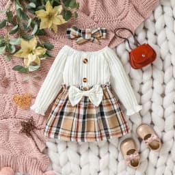 2024 New Baby Girls Autumn Long Sleeve With Bow Plaid Fahion Cute Dress