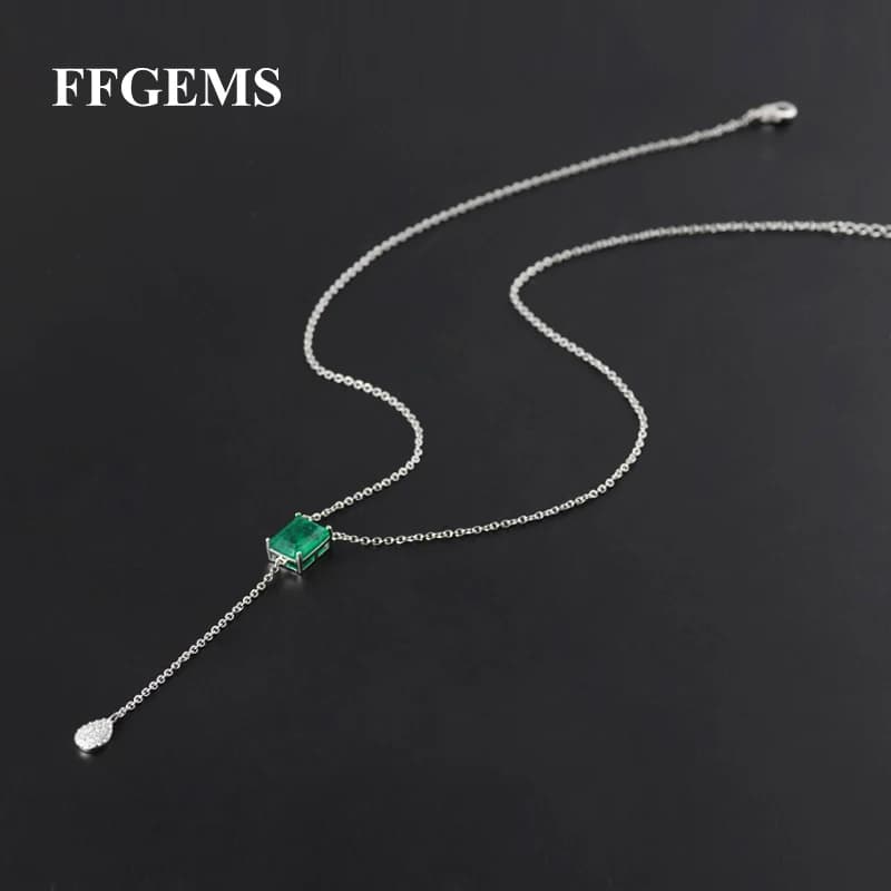 FFGems Created Emerald Pendant Necklace Green Gemstone Fine Jewelry For Women Lady Engagement Wedding Party Gift With Box