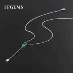 FFGems Created Emerald Pendant Necklace Green Gemstone Fine Jewelry For Women Lady Engagement Wedding Party Gift With Box