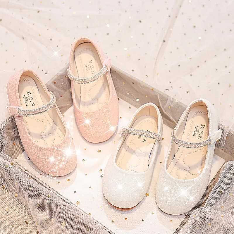 New Soft Rhinestones Shine Solid Color Simple Non-slip Girls Mary Janes for Party Wedding Shows Cute leather shoes