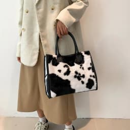 Women's Faux Fur Cow Print Designer Shopper Totes Soft Plush Female Shoulder Bags Winter Large Capacity Handbags and Purse